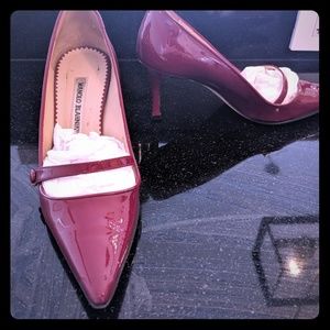 Manolo Blahnik Red Patent Leather Mary Jane Heels
